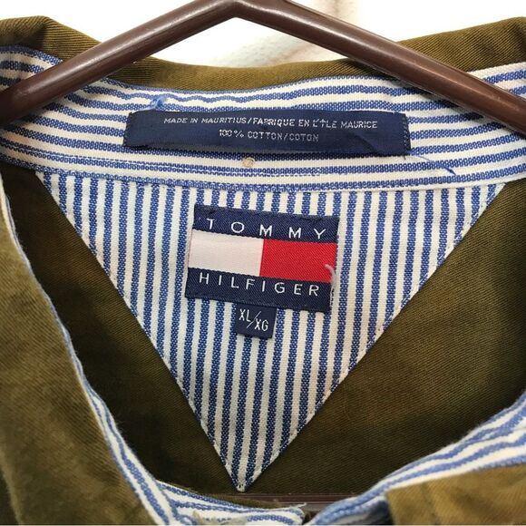 Tommy Hilfiger Mens Long Sleeve Button Up Cotton Khaki Shirt Sz XL - Picture 4 of 13